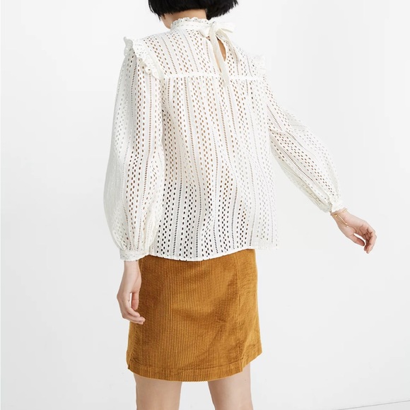 NWOT Madewell eyelet mock neck ruffle top, size small - Picture 7 of 9